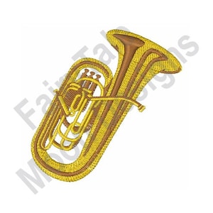 以下が含まれることがあります： 茶色のベルが付いた金色のチューバ。チューバはオーケストラやバンドで使用される金管楽器です。