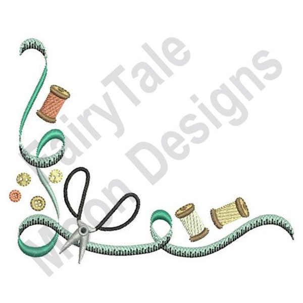 Sewing Corner - Machine Embroidery Design, Tape Measure and Scissors Embroidery Pattern, Thread Spools Buttons Design, Hobby Corner Pattern