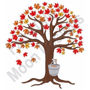 Ahornsirup - Maschinenstickerei, Ahorn Baum Stickmuster, Ahorn Baum Klopfen Design, Herbsternte Baum Stickdatei