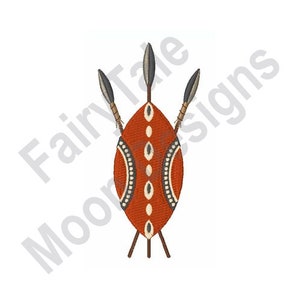 African Shield & Spears - Machine Embroidery Design, African Tribal Shield Embroidery Pattern, African Art Design, Tribal Art Embroidery