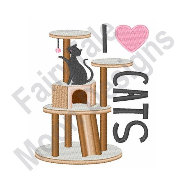 Love Cats - Machine Embroidery Design, Cat Scratching Post Embroidery Pattern, Cat Tower Embroidery Design, Cat Tree Embroidery Design