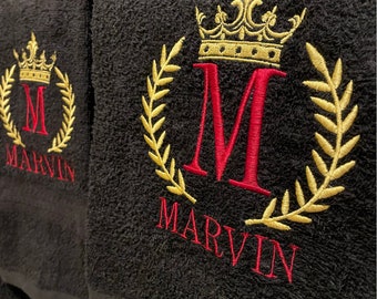 Personalized Bath Towels Embroidered Monogrammed/ Queen and King Crown Towel Set