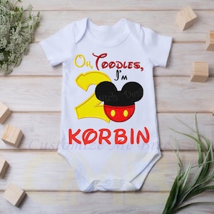 Personalized Boy 2nd Birthday Shirt/Mickey Embroidered Shirt/ 2nd Birthday Outfit/ Black and Red Mickey Birthday Outfit/ Oh Toodles Birthday