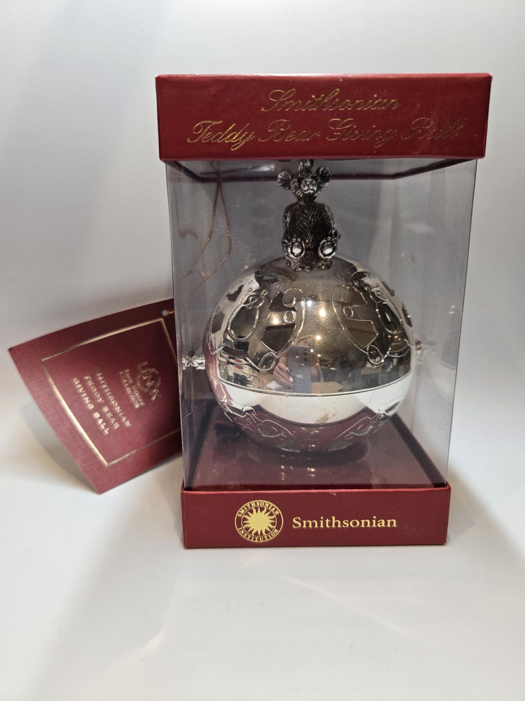 Christmas Ornament Lenox Smithsonian Teddy Bear Silver Plated Giving