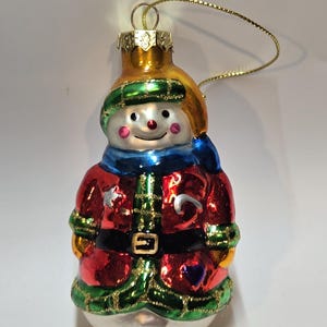 Vintage Christmas Ornament Blown Glass Snowman Red Coat