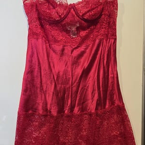Vintage Victoria&#39;s Secret Red Lingerie Slip Nightgown Silk Lace 34C