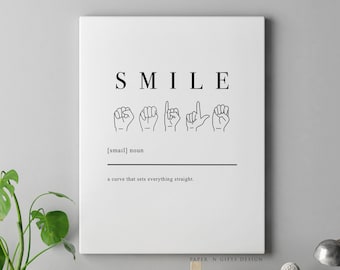 Smile Definition Print, Sign Language Wall Art, Printable Wall Art, Smile Definition Printable, Gifts, Minimalist Poster, Minimalist Decor