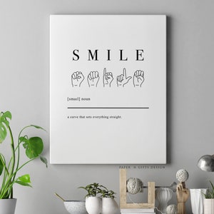Smile Definition Print, Sign Language Wall Art, Printable Wall Art, Smile Definition Printable, Gifts, Minimalist Poster, Minimalist Decor