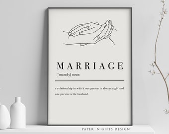 Marriage Definition Printable, Newly-wed Print, Printable Wall Art, Special Wedding Gifts, Minimalist Decor, Fun Prints, Funny Wedding Gifts