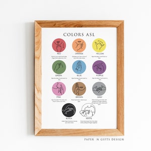 Colors ASL Printable Wall Art,  Colors Sign Language Prints, Sign Language Poster, Kids Printable Poster, ASL Educational Poster, Color ASL