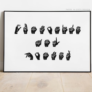 Personalized Sign Language Print, Custom Sign Language Poster, ASL Printable Wall Art, Sign Language Art,  Minimalist Sign Language Gifts