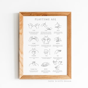 Imprimible en ASL para sala de juegos, impresiones en lenguaje de señas para el tiempo de juego, póster en lenguaje de señas, póster imprimible para niños, póster educativo en ASL, póster en ASL