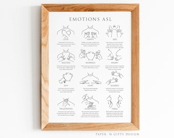 Emotions ASL Printable Wall Art,  Emotions Sign Language Prints, Sign Language Prints, Nursery Printable Poster, ASL Educational Poster,