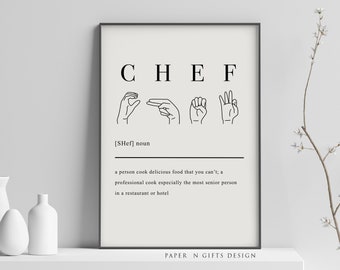 Chef Definition Print, Sign Language Art, Printable Wall Art, Chef Definition Printable, Sign Language Gifts, Minimalist Decor