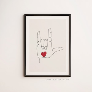 I Love You Poster, I Love You Sign Language Art, Printable Wall Art, Sign Language Gifts, American Sign Language Poster, ASL Printable Art