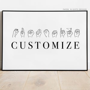 Personalized Sign Language Name Print, Custom Sign Language Poster, Printable Wall Art, Sign Language Art,  Minimalist Sign Language Gifts