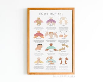 ASL Emotions Printable Wall Art,  Emotions Sign Language Printable, Sign Language Poster, Nursery Printable Poster, Educational Poster