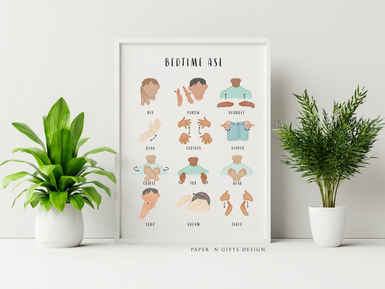 Sign For Bed Bedroom Poster, Bedtime Sign, Bedroom Printable Wall Art, Sign Language ...