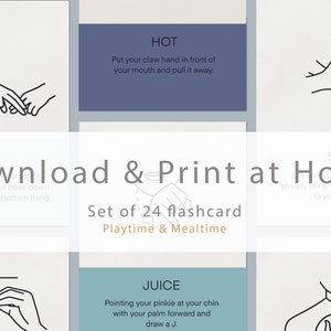 Downloadbare ASL-flashkaart, speeltijd ASL-afdrukbare flashkaart, flashcard gebarentaal etenstijd, ASL leren, educatieve print gebarentaal