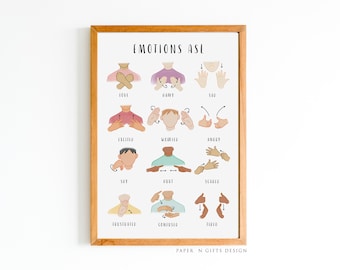 Emotions ASL Printable Wall Art,  Emotions Sign Language Poster, Sign Language Printable, Nursery Printable Poster, ASL Educational Poster