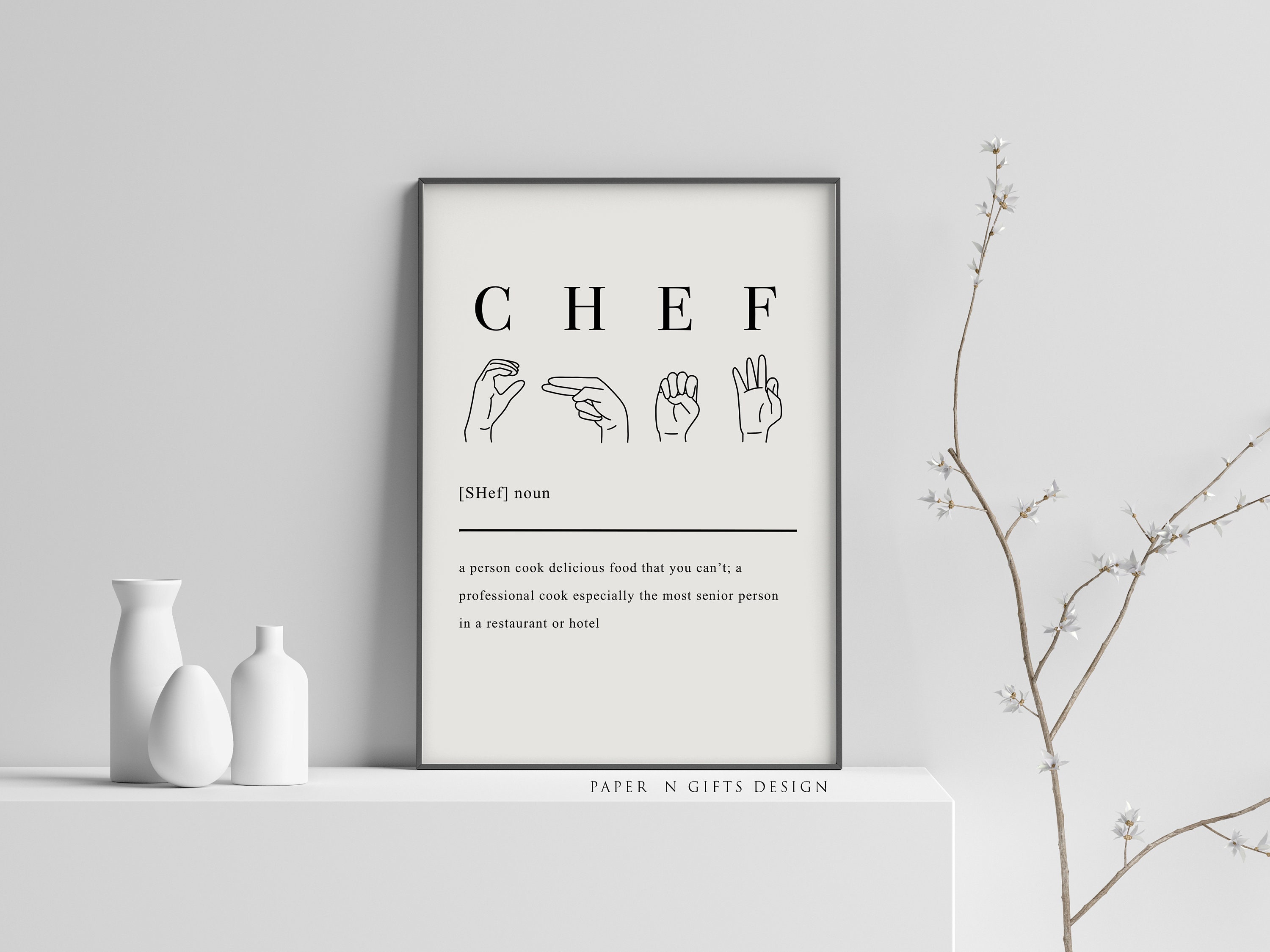 Chef Definition Print, Sign Language Art, Printable Wall Art, Chef