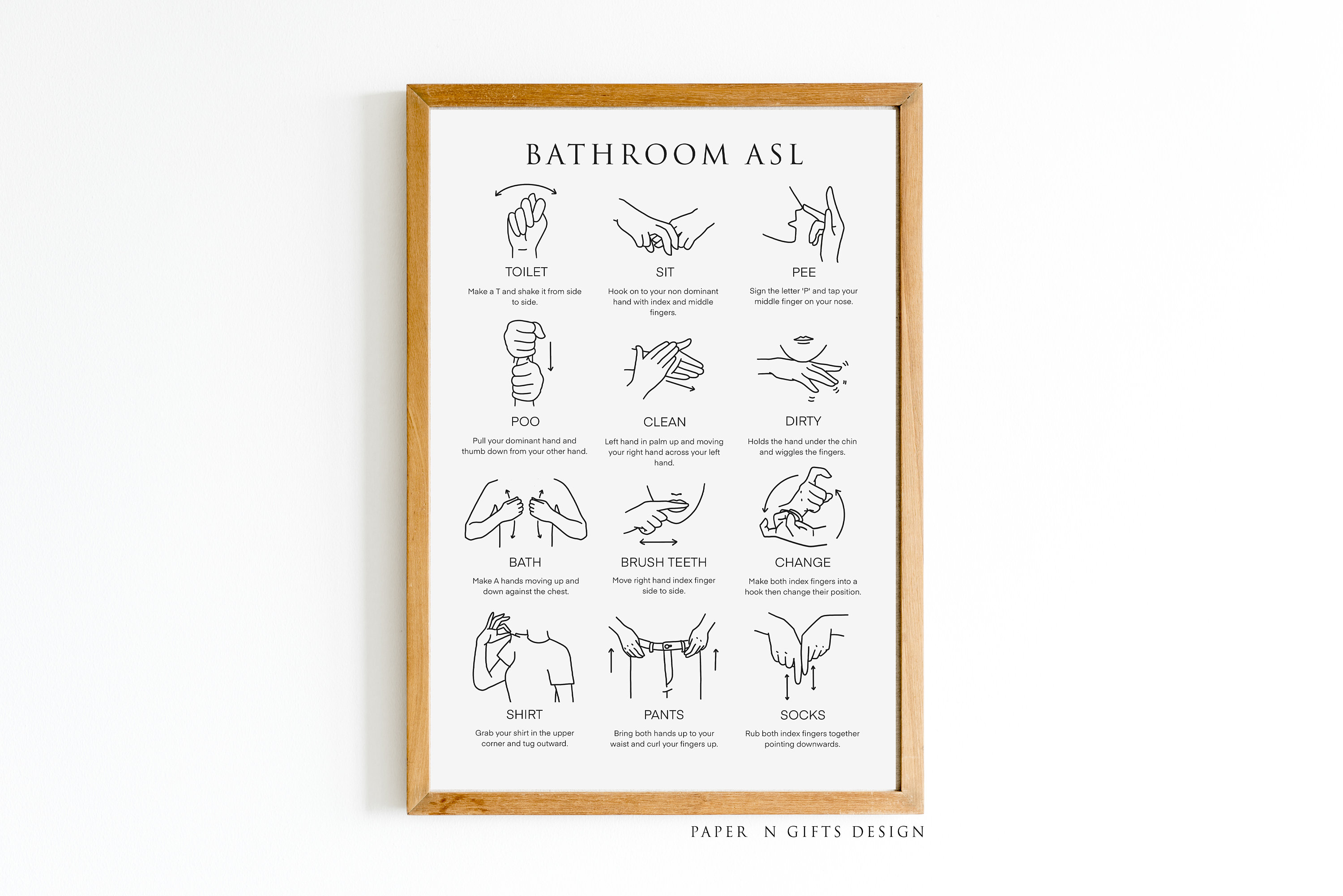 Bathroom ASL Printable Wall Art, Sign Language Printable, Sign Language
