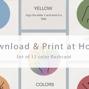 Tarjetas didácticas descargables de ASL, tarjetas didácticas imprimibles de ASL con colores, tarjetas didácticas de lenguaje de señas con colores, imprimibles para el aula, material educativo impreso de ASL