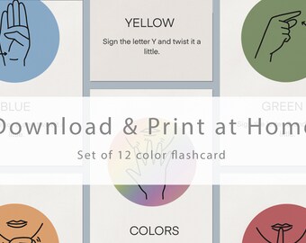 ASL Downloadable Flashcard, Colors ASL Printable Flashcard,  Colors Sign Language Flashcard, Classroom Printable, ASL Educational Print
