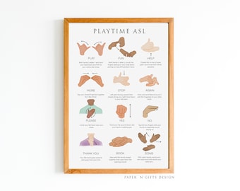 Spielzimmer Poster, Spielzeit Zeichen Spielzimmer druckbare Wandkunst, Gebärdensprache druckbar, Spielzimmer Druck, Spielzeit Lernposter, Baby Schild