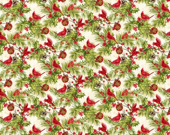 Holly Berry Park Birds and Ornaments - Sold by the Half Yard - Art Loft for StudioE Fabrics - E-7273-33