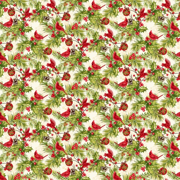 Holly Berry Park Birds and Ornaments - Sold by the Half Yard - Art Loft for StudioE Fabrics - E-7273-33