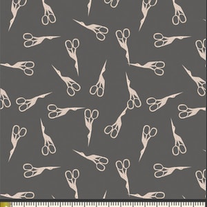 Corte con estilo - Se vende por media yarda - Sew Obsessed - AGF Studio - Tijeras tostadas sobre gris - SEW24910