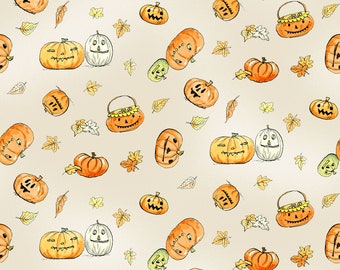 Halloween Parade Pumpkins Cream - Priced by the 1/2 Yard/Cut Continuous - Clothworks - Y4111-57