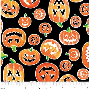 Spooky Pumpkins Glow in the Dark - Priced by the Half Yard/Cut Continuous - Chills & Thrills - Benartex Fabrics - 14611G-12