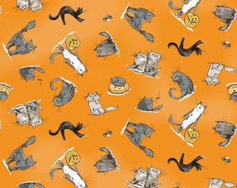 Halloween Parade Cats Orange - Priced by the 1/2 Yard/Cut Continuous - Clothworks - Y4112-36