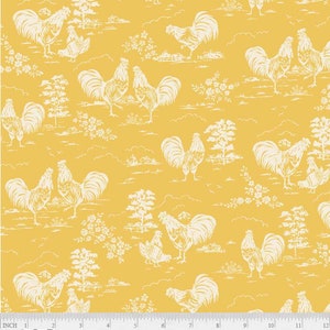 Yellow Rooster Toile Rooster Farm House 100% Cotton P&B Textiles 04794 Y image 1