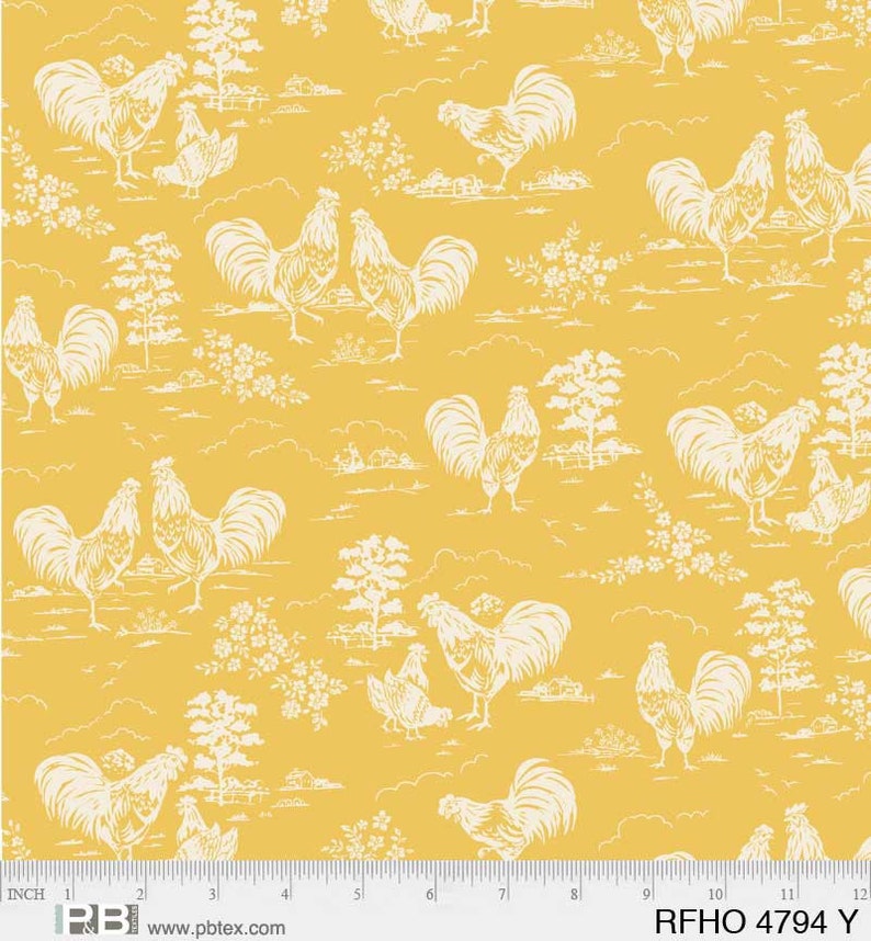 Yellow Rooster Toile Rooster Farm House 100% Cotton P&B Textiles 04794 Y image 1