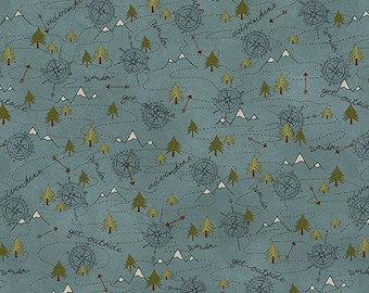 Mountain Trail Mixed Media Flannel Teal - Priced by the Half Yard - The Mountains are Calling - Janet Nesbitt - Henry Glass - F-3138-76 Teal