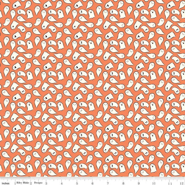 Spooky Schoolhouse Ghosts Orange - Sold by the Half Yard - Melissa Mortenson for Riley Blake Designs - 100% Cotton - C13205-Orange