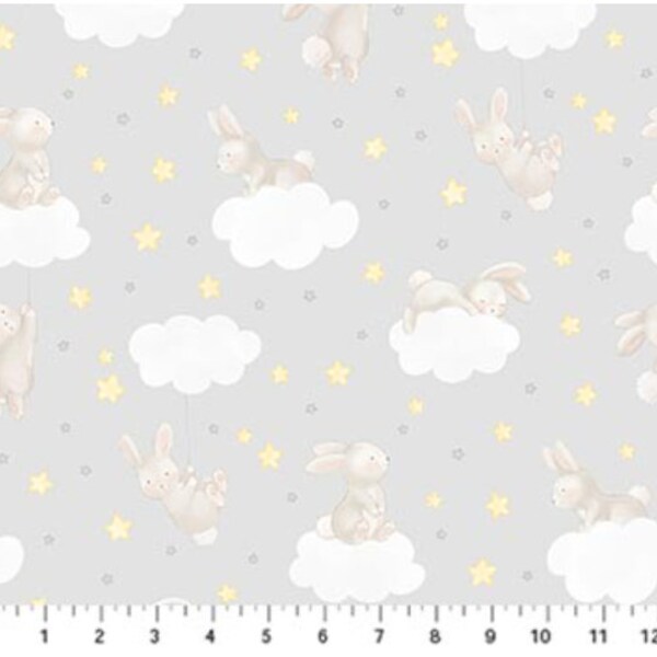 Bunny Clouds Double Brushed Flannel - Sold by the Half Yard - Snuggle Bunny - 100% Cotton - F26662-91