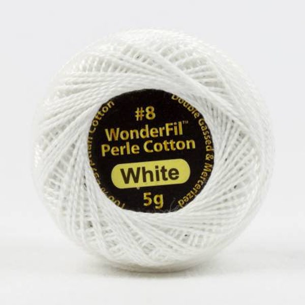 White 8wt Perle Cotton Thread - Eleganza - 5-Gram- 42 Yards - 100% Egyptian Cotton Thread - EL5G-100