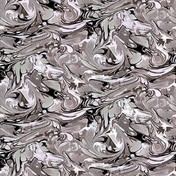 Pearl Luxe II Onyx - Fabric By The Yard - 100% Cotton - Henry Glass - Marbled Fabric - Black