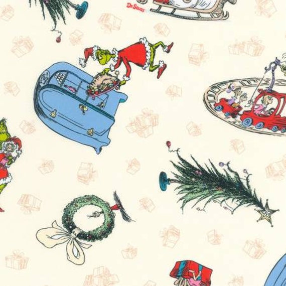 Grinch Holiday Whoville Cream - Sold by the Half Yard - Licensed Dr. Seuss - 100% Quilting Cotton - Robert Kaufman - ADED-21775-223