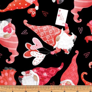 Sweet Gnomes Black - Andi Metz for Benartex - Valentine’s Day - 100% Cotton - 14085-12