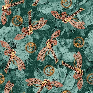 Time Travel Dragonflies - Priced by the Half Yard - Urban Essence Designs for Blank Quilting - 3012-67 Teal