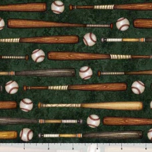 Bats & Baseballs Forest - Priced by the 1/2 Yard/Cut Continuous - Bases Loaded by Dan Morris for QT Fabrics - 30347 F