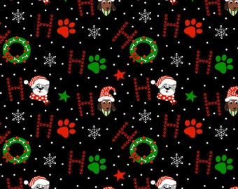 Merry Woofness to All Black - Sold by the Half Yard - Yule Cool - Freckle and Lolly - Christmas Dogs - D110-Z