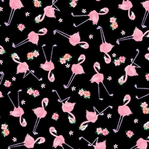 Mini Flamingals Black - Sold by the Half Yard/Cut Continuous - Flamingal Pals - Andi Metz for Benartex - 14301-12