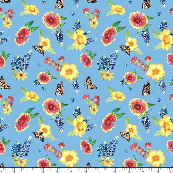 Bluebonnet Breeze Flowers on Sky - 100% Cotton - Riley Blake Designs - C11642–SKY