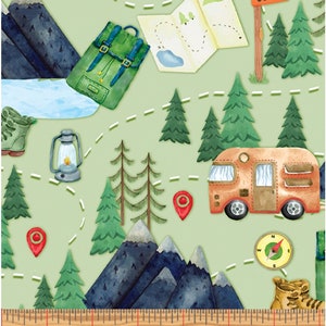 Camping Adventure Green - Priced by the Half Yard - Live, Love, Camp by Nicole Decamp for Benartex - 14454-44